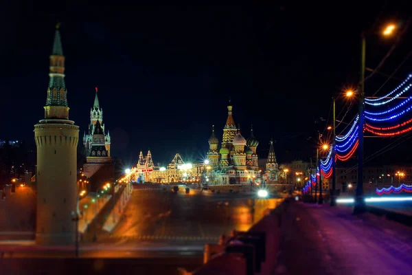 Noční Pohled Katedrálu Basila Katedrála Vasilije Blahoslaveného Rudém Náměstí Moskva — Stock fotografie