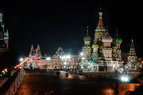 Vista Noturna Catedral São Basílio Catedral Vasily Abençoado Praça Vermelha — Fotografia de Stock