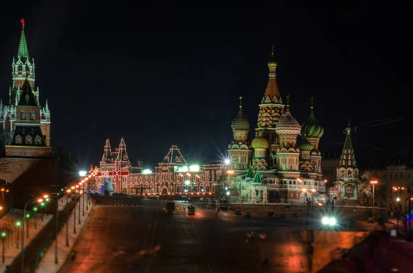 Ночной Вид Собор Василия Блаженного Красной Площади Москва Россия — стоковое фото