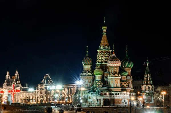 Vista Noturna Catedral São Basílio Catedral Vasily Abençoado Praça Vermelha — Fotografia de Stock