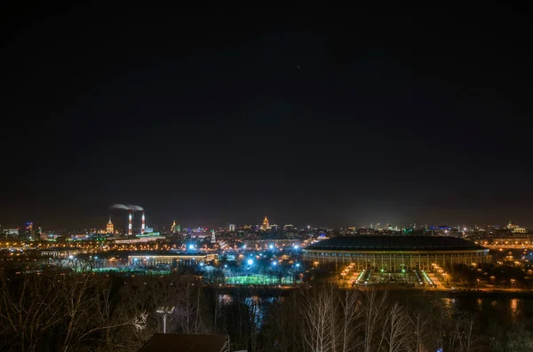 Vorobyovy Gory Utsikten Från Sparrow Kullar Moskva Natten — Stockfoto