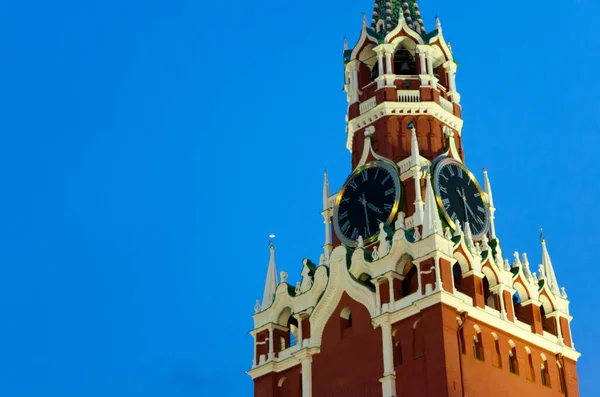 Tour Spasskaya Kremlin Moscou Avec Des Horloges Kurants Contre Ciel — Photo