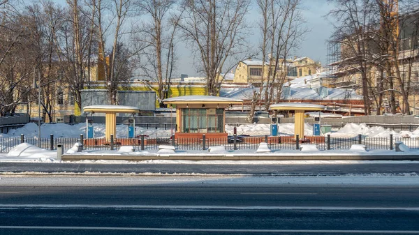 Moscou Rússia Janeiro 2021 Uma Vista Sobre Posto Gasolina Kremlin — Fotografia de Stock