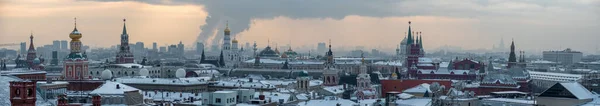 Moscú Ciudad Horizonte Histórico Panorama Invierno Edificio Nieve Torres Del — Foto de Stock