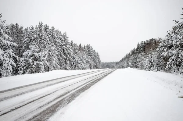 Camino Invierno Árboles Nevados Paisaje Invierno Minimalista Somewere Rusia — Foto de Stock