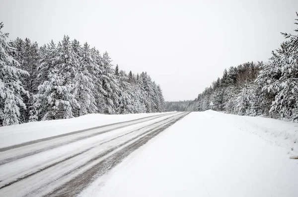 Strada Invernale Alberi Innevati Paesaggio Invernale Minimalista Alcuni Erano Russia — Foto Stock