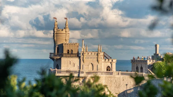Castle Swallow\'s Nest on the cliff over the Black Sea close-up, Crimea, Yalta. One of the most popular tourist attraction of Crimea.