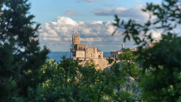 Castle Swallow\'s Nest on the cliff over the Black Sea close-up, Crimea, Yalta. One of the most popular tourist attraction of Crimea.