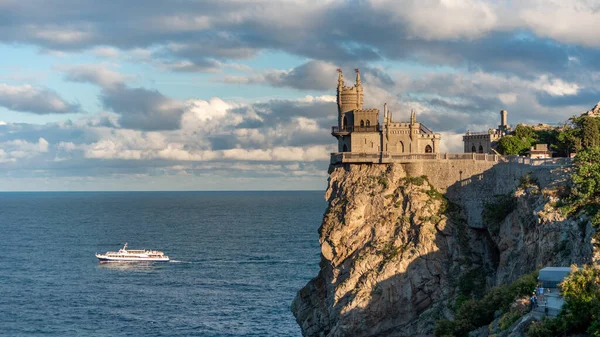 Castle Swallow\'s Nest on the cliff over the Black Sea close-up, Crimea, Yalta. One of the most popular tourist attraction of Crimea.