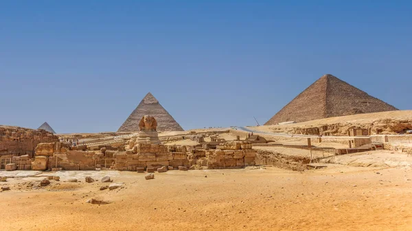 Den Stora Sfinxen Och Piramiderna Berömda Wonder World Giza Egypten — Stockfoto