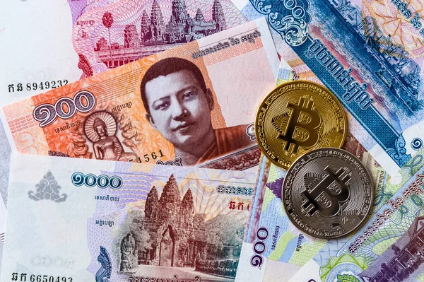 Uno Sfondo Del Riel Cambogiano Impilato Khr Valuta Ufficiale Della — Foto Stock
