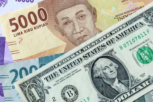 Moeda Dos Estados Unidos Dólar Moeda Indonésia Rupia Conceito Finanças — Fotografia de Stock