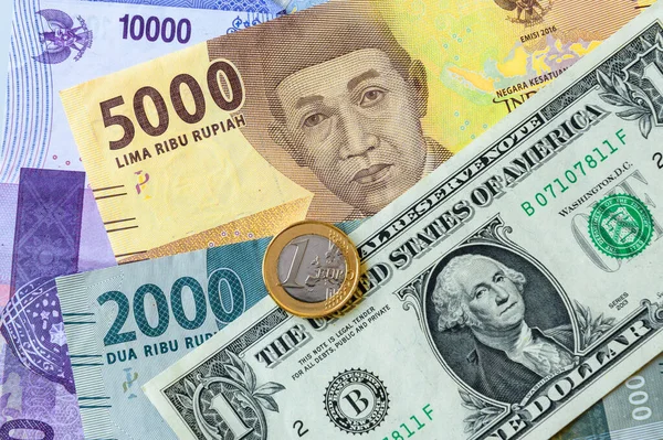 Moneda Los Estados Unidos Dólar Moneda Indonesia Rupiah Concepto Financiero — Foto de Stock