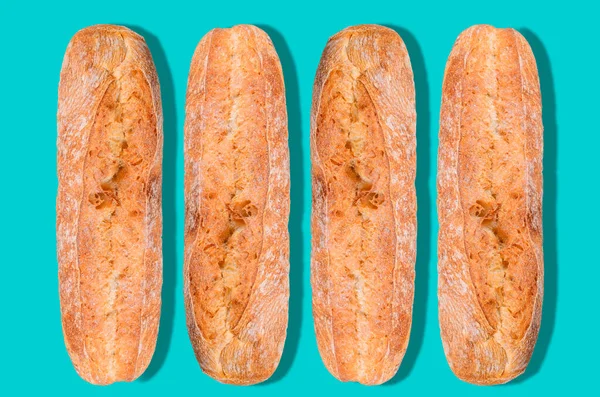 Ett Mönster Vita Uppfödda Baguette Parisian Isolerad Lugn Färg Bakgrund — Stockfoto