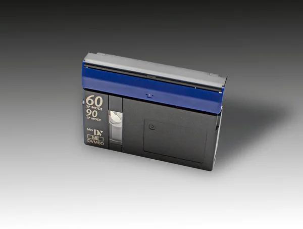 Mini Cinta Cassette Aislada Sobre Fondo Gris Dispositivo Retro 1990 — Foto de Stock