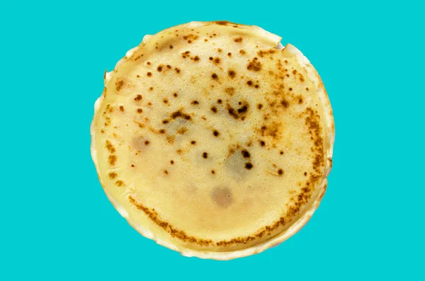 Singola Pancake Giallo Grasso Isolato Sfondo Colore Tranquillo Concetto Alimentare — Foto Stock
