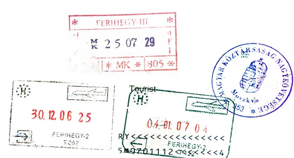 Passaporte Colorido Carimbos Fundo Branco — Fotografia de Stock