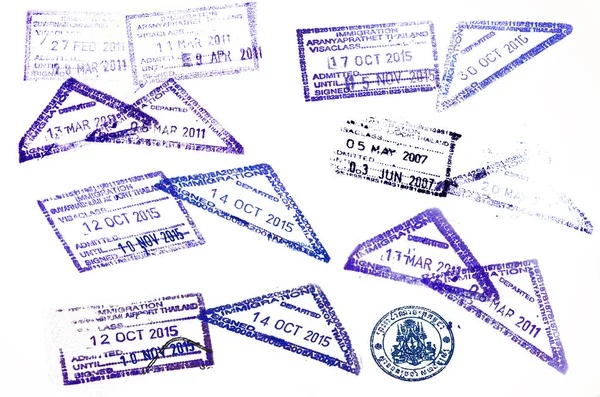 Kleurrijke Paspoort Stempels Achtergrond Wit — Stockfoto