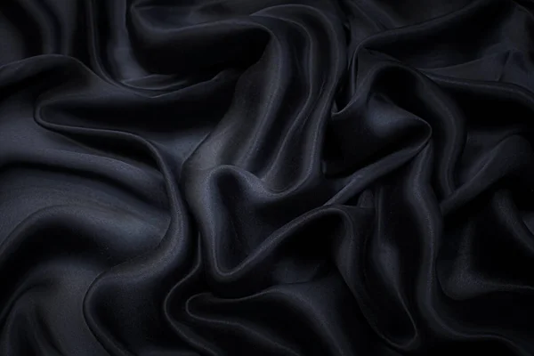 Seidensatin Stoff Schwarze Farbe Textur Hintergrund Muster — Stockfoto