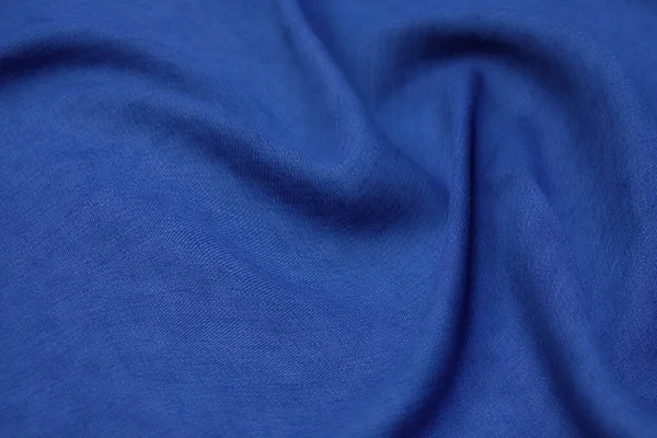 Tessuto Blu Sfondo Texture Tessuto Ondulato Colore Blu Morbido Raso — Foto Stock