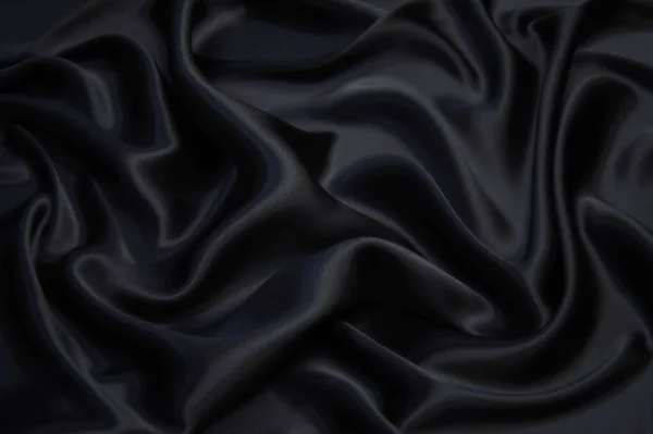 黑色或深灰色缎子丝面料质感 用于设计的华丽而光泽的抽象布背景或图案 — 图库照片