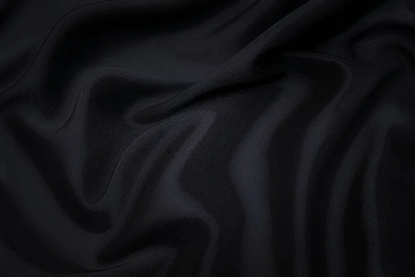 Tissu Noir Fond Texture Tissu Ondulé Couleur Noire Glissante Luxe — Photo