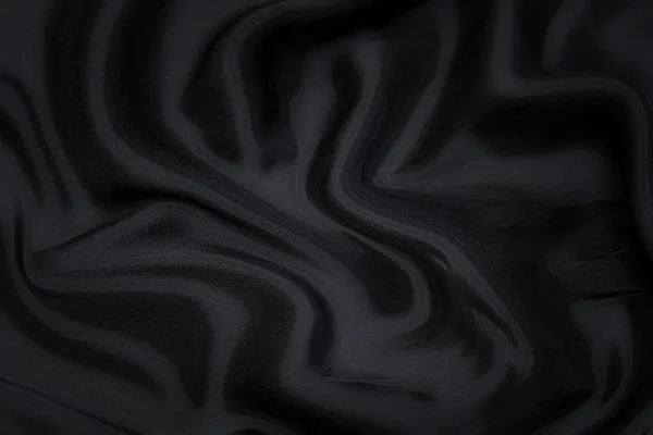Schwarzer Stoff Textur Hintergrund Welliges Gewebe Rutschige Schwarze Farbe Luxus — Stockfoto