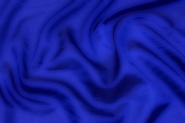 Tessuto Blu Sfondo Texture Tessuto Ondulato Colore Blu Morbido Raso — Foto Stock