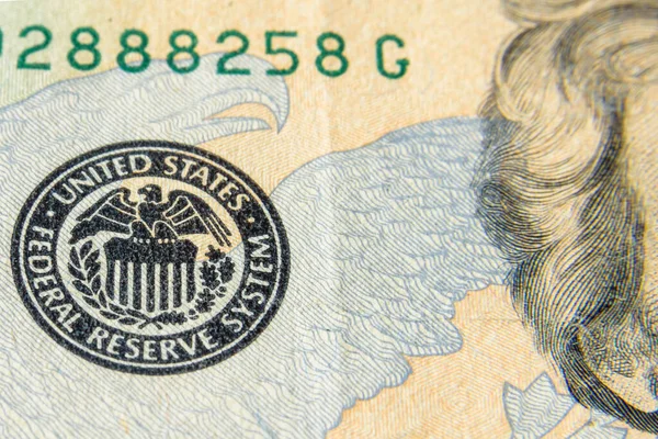 Symbol Briefmarke Des Federal Reserve Systems Der Usa Auf Dollar — Stockfoto