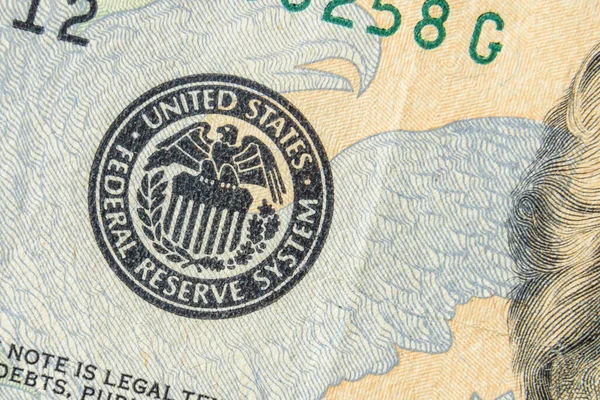 Symbole Timbre Système Fédéral Réserve Des États Unis Sur Dollar — Photo