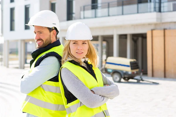 Portrait of a worker team at the end of the construction — Stock Photo, Image