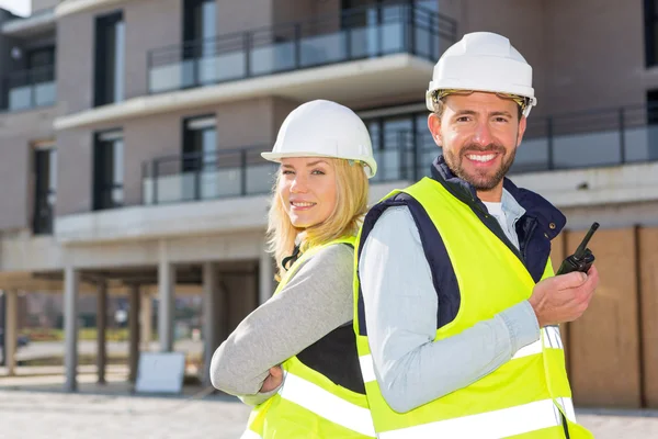 Portrait of a worker team at the end of the construction — Stock Photo, Image