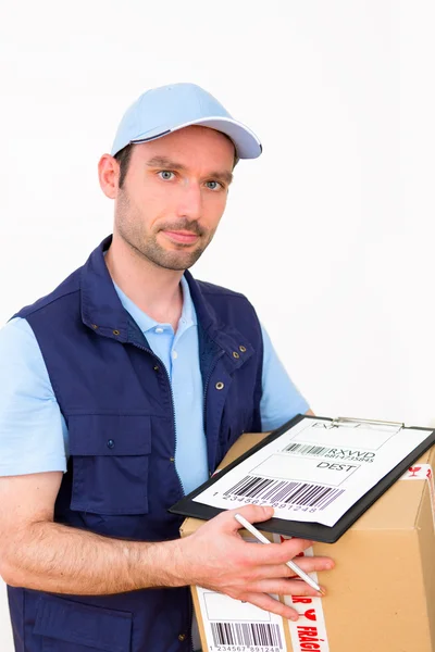 Delivery man on a white background — Stock Photo, Image