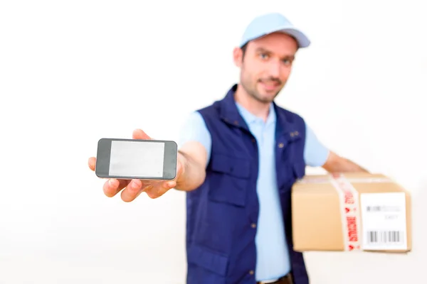 Delivery man on a white background — Stock Photo, Image