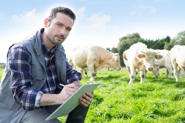 Young attractive farmer working in a field — Stock Photo, Image