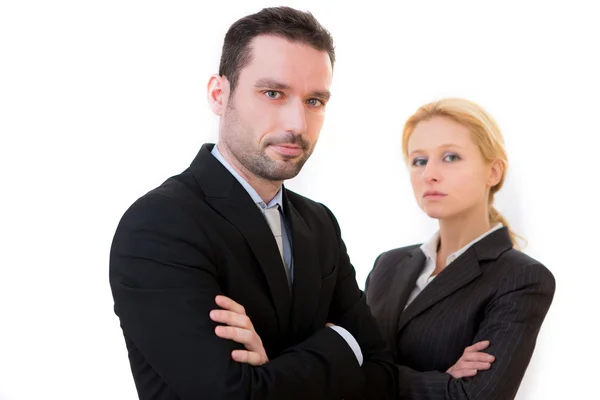 Empresario y mujer de negocios sobre un fondo blanco — Foto de Stock