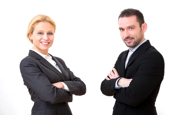 Businessman and business woman on a white background Stock Image