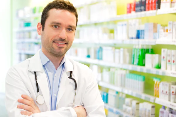 Portrait of an attractive pharmacist at work — Stock Photo, Image