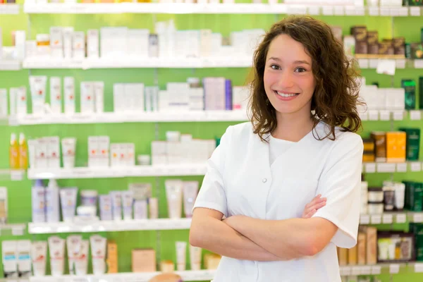 Portrait of an attractive pharmacist at work — Stock Photo, Image