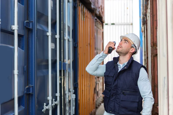 Jonge aantrekkelijke docker controleren beveiligingssysteem — Stockfoto