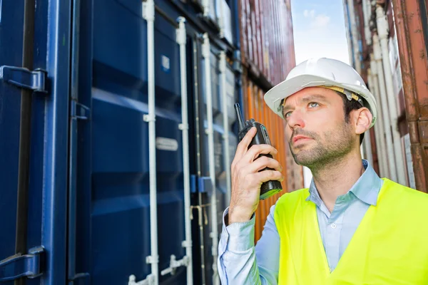 Young attractive docker checking security system — Stock Photo, Image