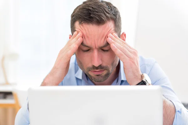 Young attractive business got headache because of burn out — Stock Photo, Image