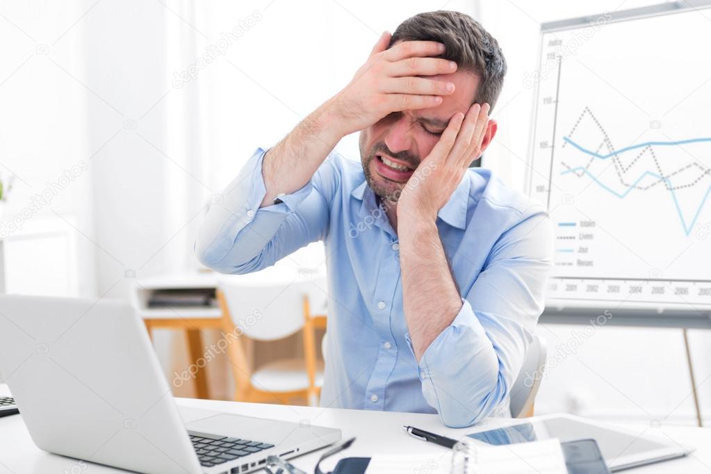 Young attractive business feeling pain because of burn out