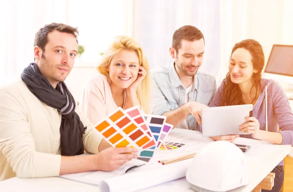 Architect students choosing colors for their project — Stock Photo, Image