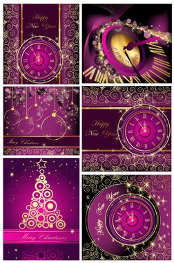 Collection of Happy New Year and Merry Christmas backgrounds clipart