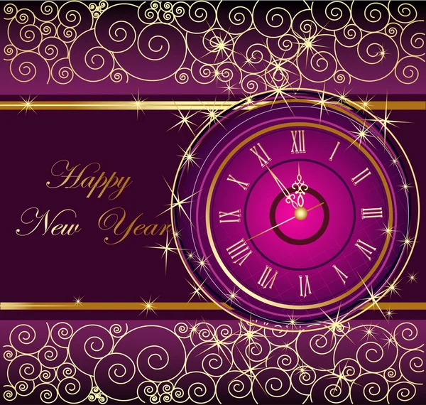 Feliz Año Nuevo fondo con reloj — Vector de stock