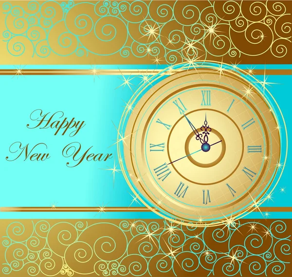 時計と幸せな新年の背景 — ストックベクタ