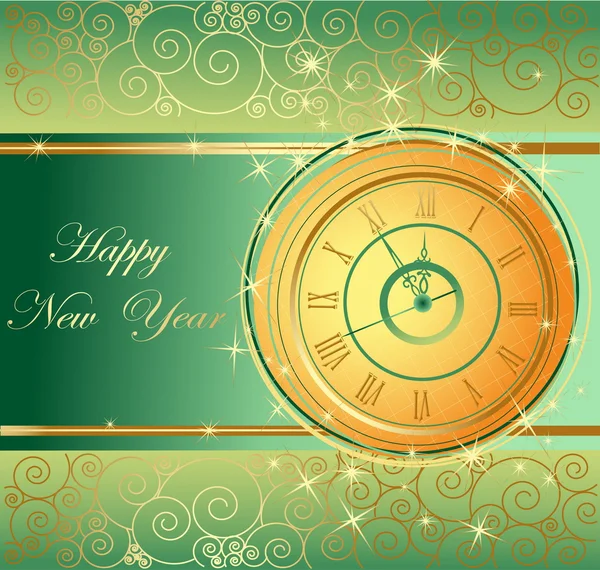 Happy New Year fond avec horloge — Image vectorielle