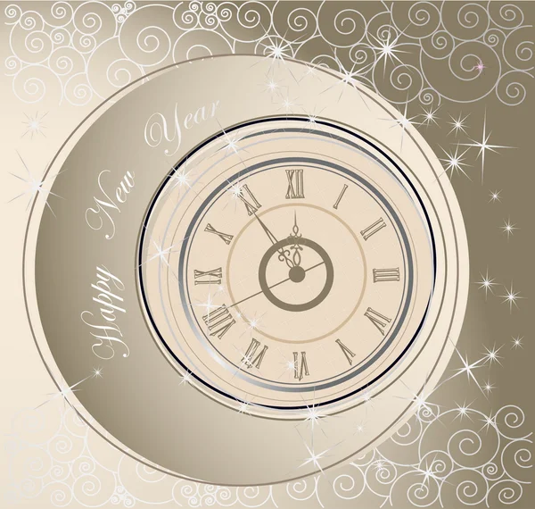 Happy New Year fond avec horloge — Image vectorielle