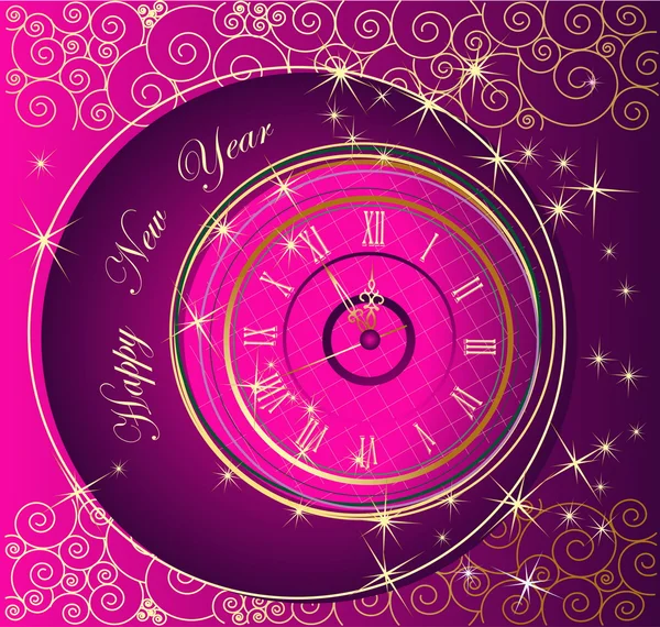 Happy New Year background with clock — Stock Vector